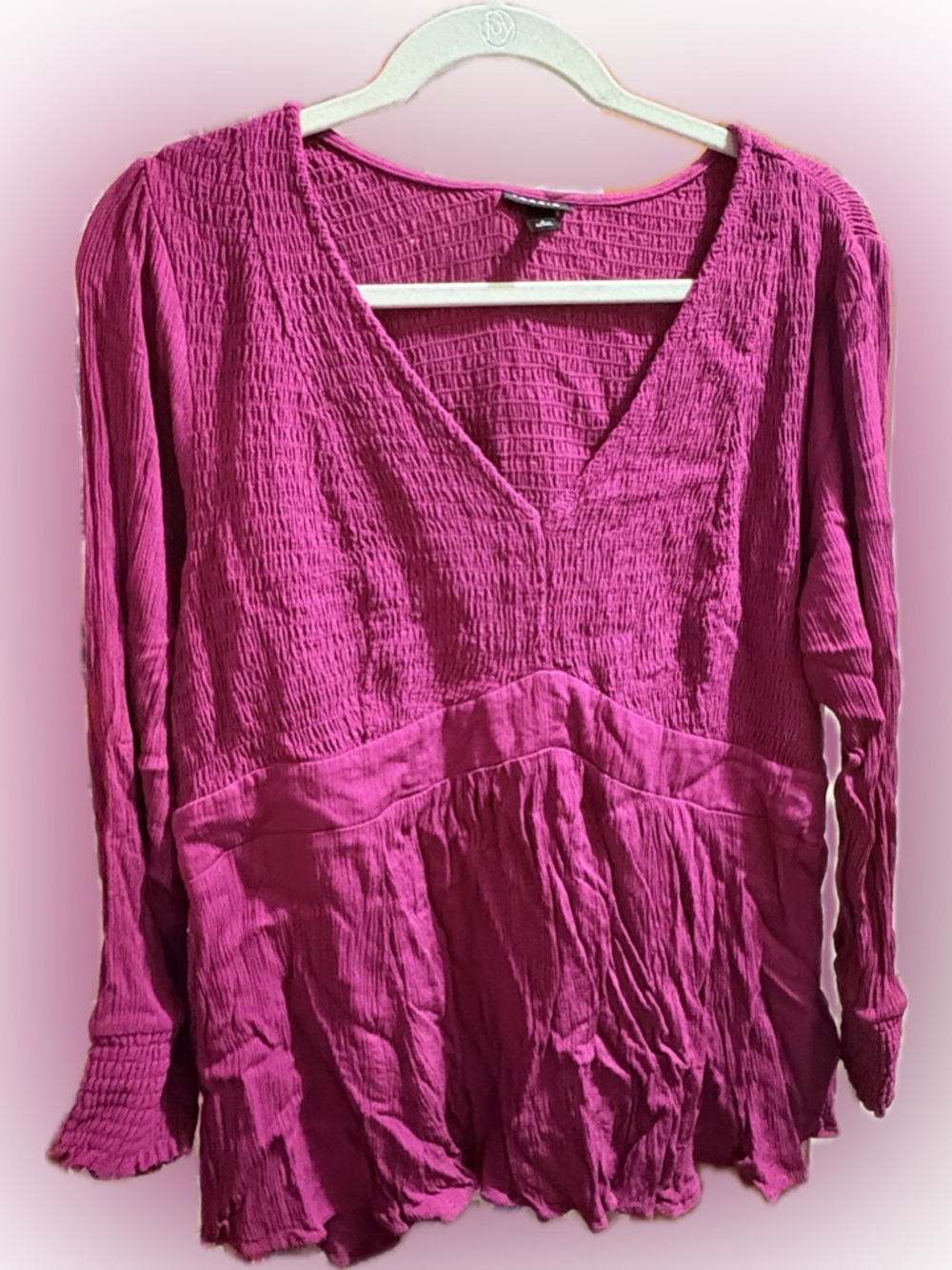 Women's Magenta V-Neck Long Sleeve Crepe Top